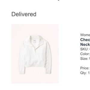 Abercrombie and Fitch White Checkerboard Stitch Notch-Neck Sweater